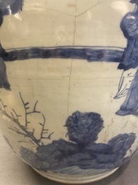 Three large Chinese blue and white vases with figures, Transitional period