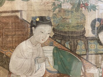Chinese school, naar Li Gonglin: 'Dame aan haar make-uptafel op een terras', 17/18e eeuw