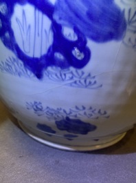 Three large Chinese blue and white vases with figures, Transitional period