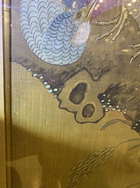 Ecole chinoise, encre et couleurs sur soie: 'Paysage aux oiseaux', 17/18&egrave;me