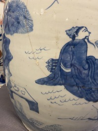 Three large Chinese blue and white vases with figures, Transitional period