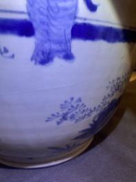 Three large Chinese blue and white vases with figures, Transitional period