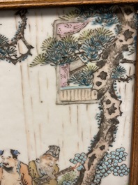 A Chinese wooden table screen with a qianjiang cai plaque, 19th C.