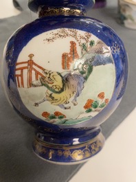 A Chinese famille verte powder blue-ground vase, Kangxi