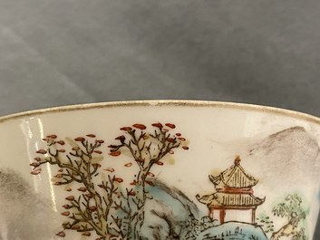 Neuf bols en porcelaine de Chine &agrave; d&eacute;cor de paysages, marque de Daoguang, 20&egrave;me