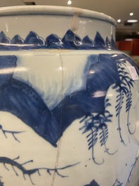 Three large Chinese blue and white vases with figures, Transitional period