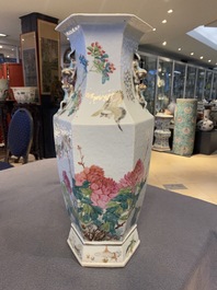 A Chinese hexagonal qianjiang cai 'antiquities' vase, 19th C.