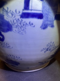 Three large Chinese blue and white vases with figures, Transitional period