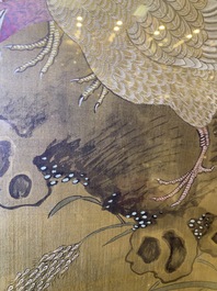 Chinese school, ink and color on silk: 'Landscape with birds', 17/18th C.