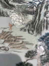 Een Chinese qianjiang cai plaquette met een landschap, 19/20e eeuw