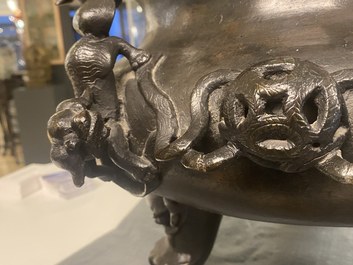 A very large Chinese bronze censer and cover, Xuande mark, Ming