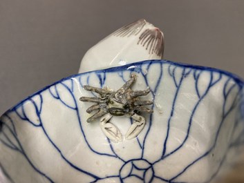 A Chinese blue, white and copper-red 'crab in lotus' water dropper, Kangxi