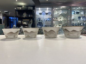 Neuf bols en porcelaine de Chine &agrave; d&eacute;cor de paysages, marque de Daoguang, 20&egrave;me