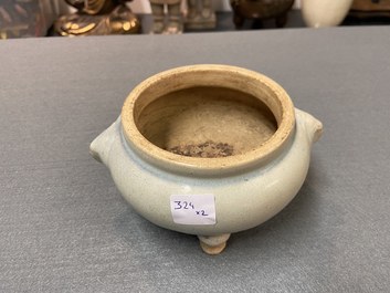 A Chinese junyao tripod censer and a qingbai 'lotus' bowl, Song