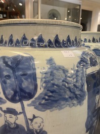 Three large Chinese blue and white vases with figures, Transitional period