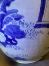 Three large Chinese blue and white vases with figures, Transitional period