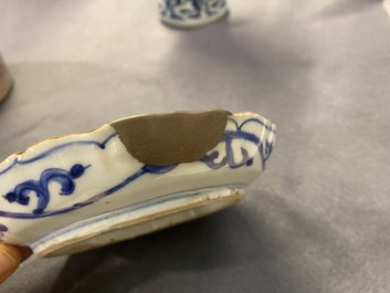 A Chinese blue and white shonzui ko-sometsuke dish with birds and calligraphy, Chongzhen