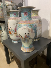 Three Chinese famille rose vases, Qianlong marks, Republic