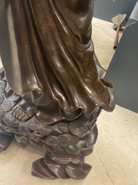 An exceptionally large Chinese silver-inlaid bronze figure of Guanyin, Yutang Shi Sou mark, Qing