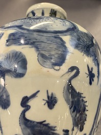 A Chinese blue and white 'meiping' vase with cranes, Wanli