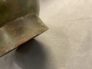 A Chinese archaistic bronze 'hu' vase with inscription, Ming