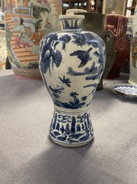 A Chinese blue and white 'meiping' vase with cranes, Wanli