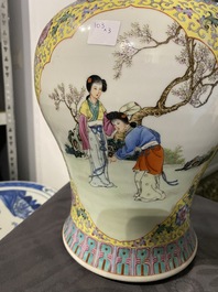 Two Chinese famille rose vases and a fish bowl, Republic