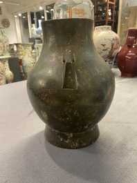 A Chinese archaistic bronze 'hu' vase with inscription, Ming