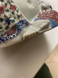 Five Chinese famille rose and white figures of Buddha, seal marks, 19/20th C.