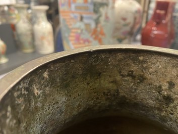 A Chinese archaistic bronze 'hu' vase with inscription, Ming