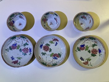 Twenty-four Chinese cups and twenty-five saucers in blue and white, famille rose, verte and Imari-style porcelain, Kangxi and later