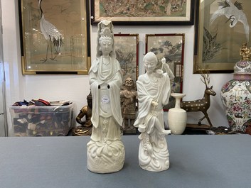 Deux figures en porcelaine blanc de Chine figurant Liu Hai et Guanyin, Kangxi
