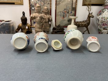 Ten mostly Chinese blue and white, famille rose and Imari-style vases, Kangxi and later