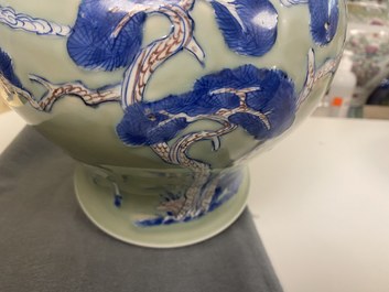 A Chinese blue, white and copper-red celadon-ground vase, Kangxi
