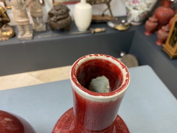 Three Chinese monochrome sang de boeuf vases, 19/20th C.