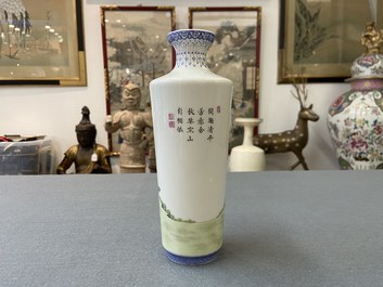 A Chinese famille rose rouleau vase, Qianlong mark, Republic