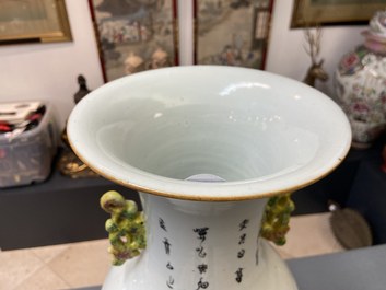 A Chinese two-sided qianjiang cai and famille rose vase, 19/20th C.