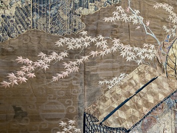 A large Japanese silk embroidery with a phoenix, Meiji, 19th C.