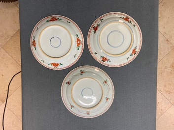 A Chinese famille verte dish and six plates, Kangxi