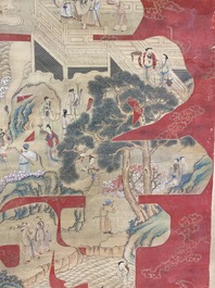 Chinese school, ink and color on paper: 'Shou painting with immortals', 19th C.