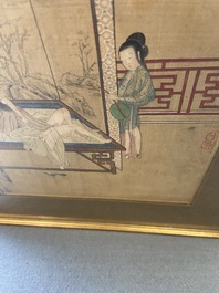 Chinese school, ink and color on silk: Eight erotic and romantic scenes, 18/19th C.