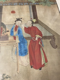 Chinese school, ink and color on silk: 'The making up of lady', 18th C.