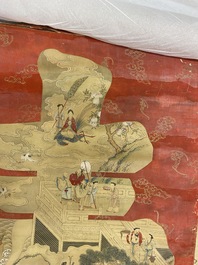 Chinese school, ink and color on paper: 'Shou painting with immortals', 19th C.