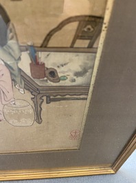 Ecole chinoise, encre et couleurs sur soie: Huit sc&egrave;nes &eacute;rotiques et romantiques, 18/19&egrave;me