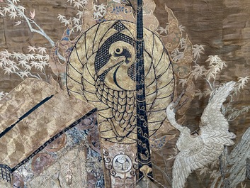 A large Japanese silk embroidery with a phoenix, Meiji, 19th C.