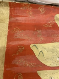 Chinese school, inkt en kleur op papier: 'Shou karakter met onsterfelijken', 19e eeuw