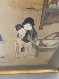 Chinese school, ink and color on silk: Eight erotic and romantic scenes, 18/19th C.