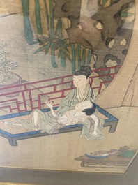 Chinese school, ink and color on silk: Eight erotic and romantic scenes, 18/19th C.