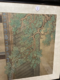 Chinese school, ink and color on silk: 'The making up of lady', 18th C.