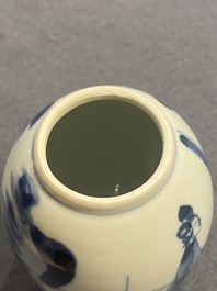 Two Chinese blue and white tea caddies and covers, Kangxi